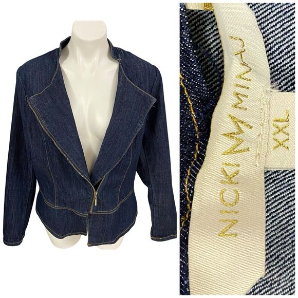 Nicki Minaj Blazer Womens 2X Denim Peplum Zip Up Jacket Work Office Casual - Picture 1 of 13